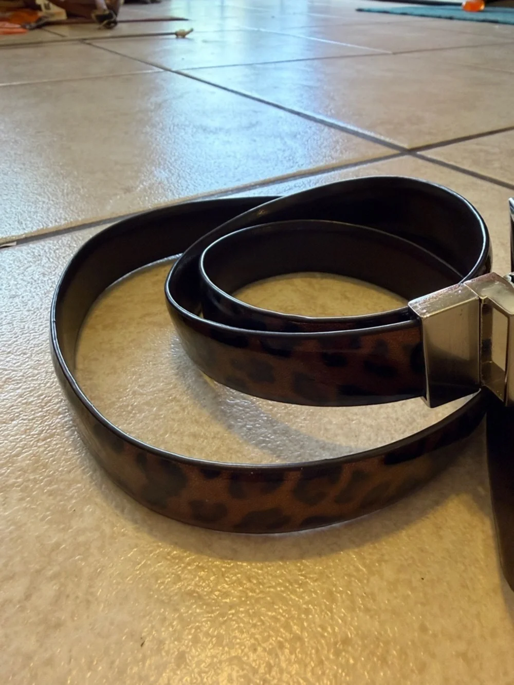 Leopard Print Women's Leather Belt - Brown